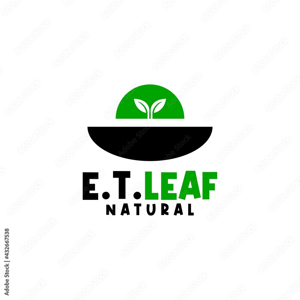 illustration of an alien ship with a plant inside. simple and fun logo.