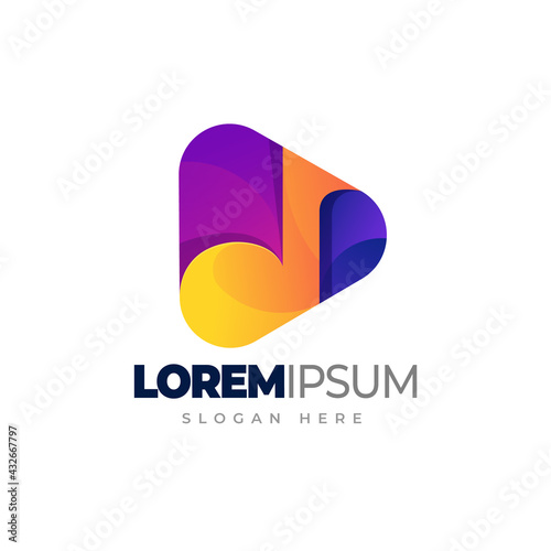 Free Download Music play logo. play button with melody gradient logo template - GFXLoad