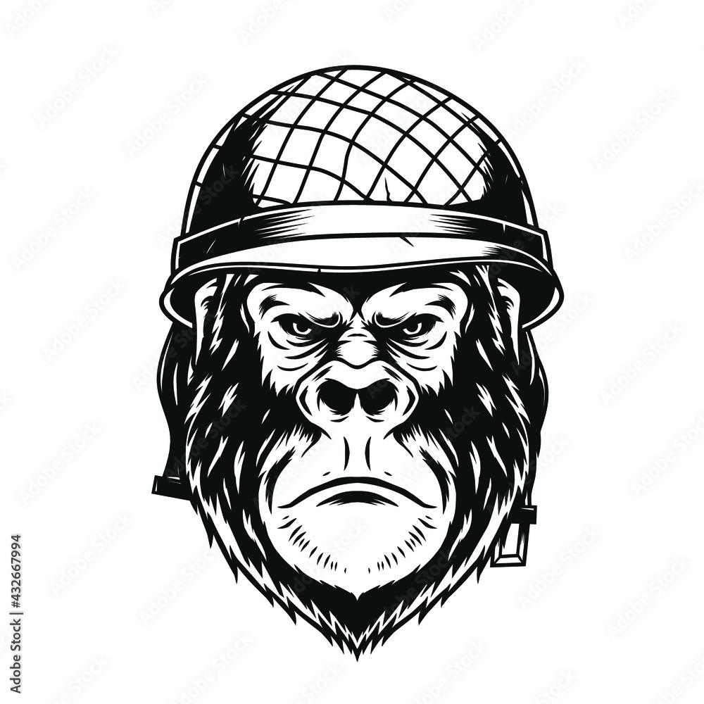 Gorilla with Military Helmet Vector Gorilla with Military Helmet Vector