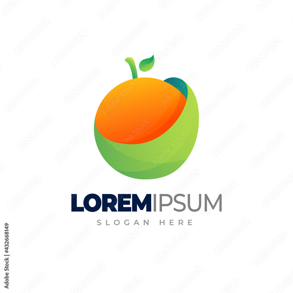 Orange with a circular orange and green blend. Orange fruit modern gradient logo template