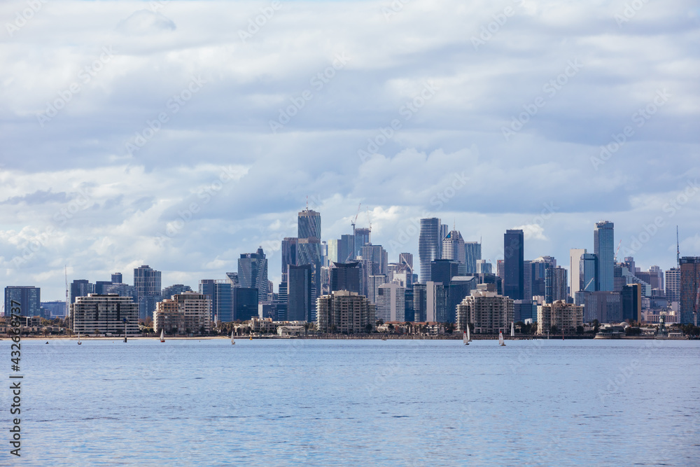 Melbourne Skyline from Williamstown in Australia Melbourne Skyline from Williamstown in Australia
