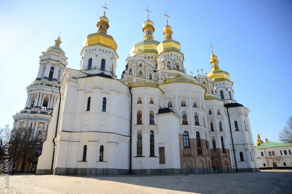 Great Lavra bell tower and Uspenskiy Sobor Cathedral in Kiev, Ukraine