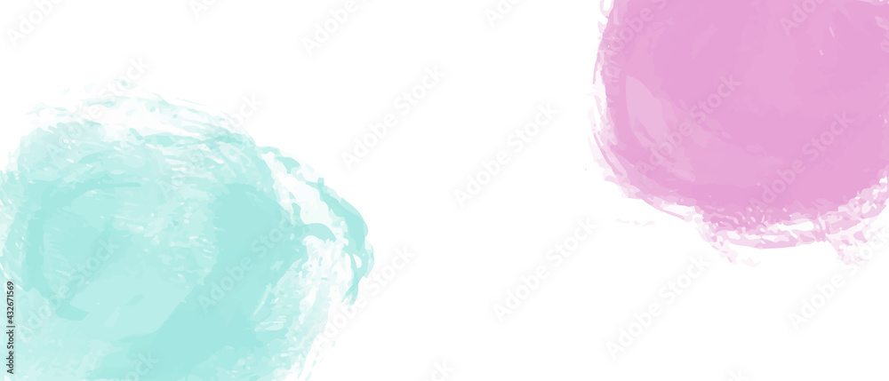 Obraz premium Light watercolor colorful hand drawn circle vector illustration background. Pink, blue, web banner, header, copy space, cool, isolated white background,