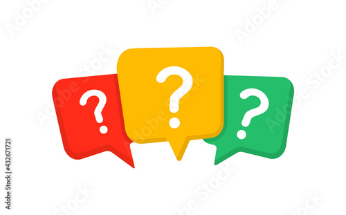 Question mark with color speech bubbles isolated on white background. Message box with question mark icon. FAQ icon. Vector illustration. EPS 10