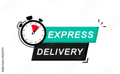 Express delivery icon. Fast delivery, express and urgent delivery, services, stopwatch sign. Timer and express delivery inscription. Fast delivery logo design. Vector illustration