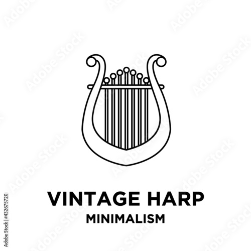 beautiful luxury classic harp line outline vector icon flat illustration design isolated background
