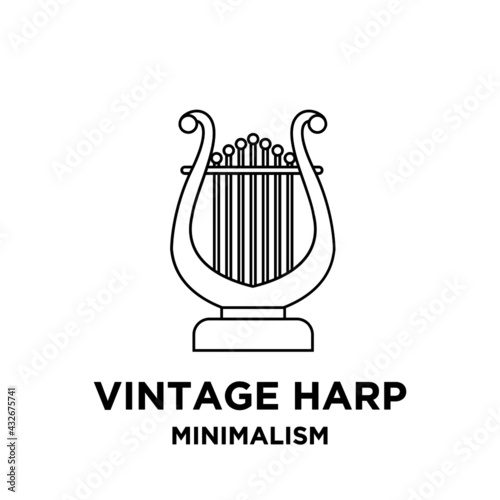 beautiful luxury classic harp line outline vector icon flat illustration design isolated background