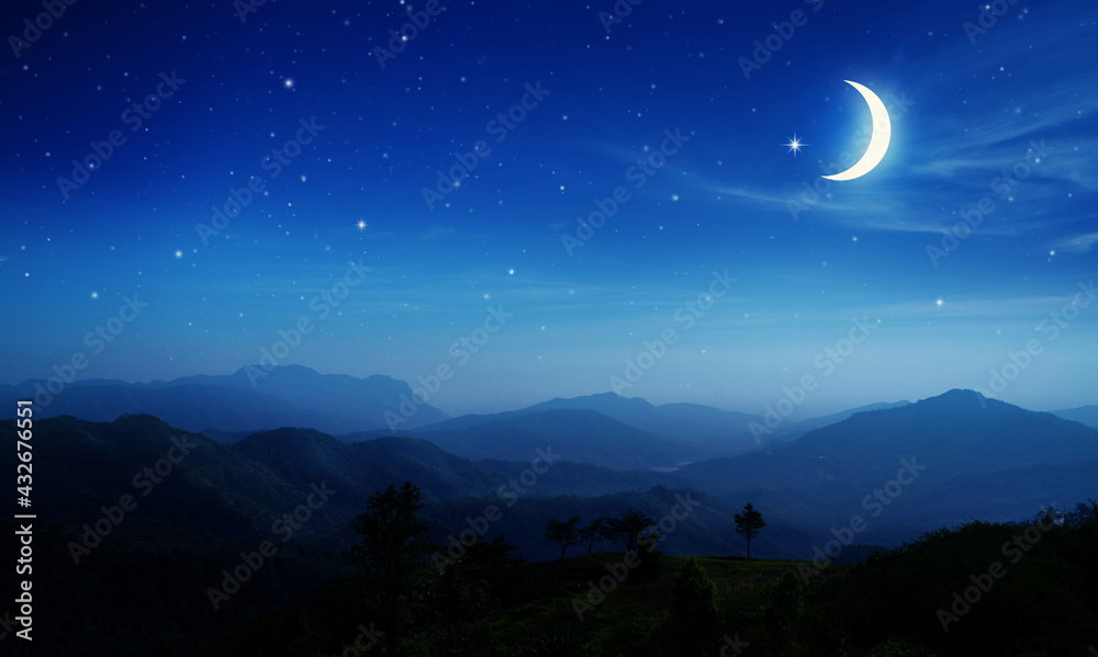 Night sky and moon,Ramadan Kareem.
