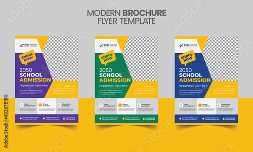 Education flyer template design, Kids school admission brochure layout,  back to school education poster, admission Brochure cover, editable