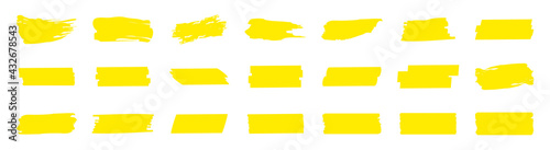 Highlight marker lines. Marker yellow strokes. Hand drawn marker strokes. Text marker stripes. Text highlights and underlining. Brush lines.
