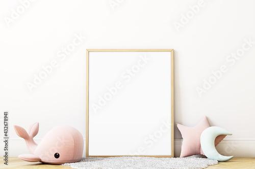 Kids wood mockup, Vertical mockup, Mockup frame, Digital Frame mockup,  3D rendering