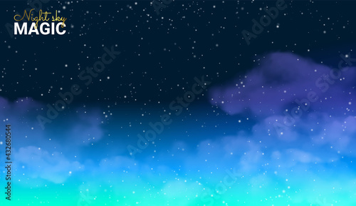Magic Night sky. Blue Space. Fairy Dust Infinity. Abstract Universe Background. Shining Stars. Vector illustration. photo