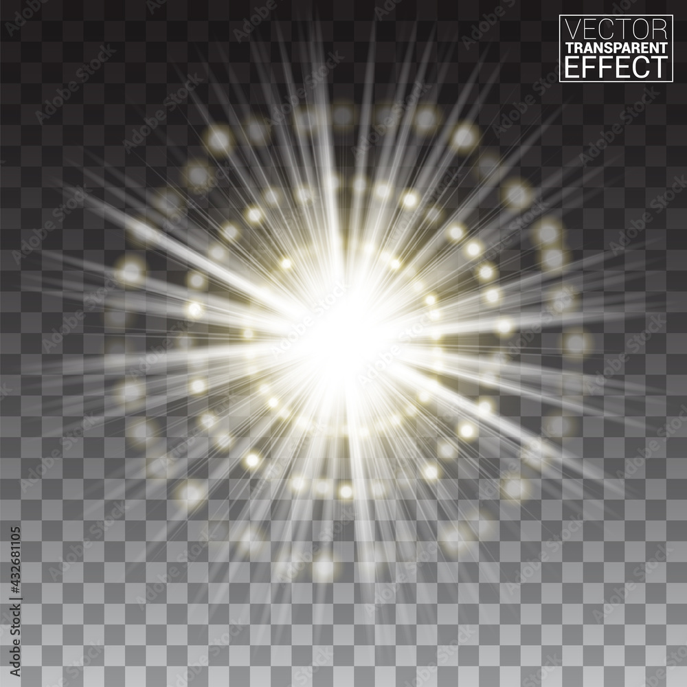 Sunlight special lens flare light effect. Sun flash with rays and spotlight on transparent background. Vector illustration. Sunlight special lens flare light effect. Sun flash with rays and spotlight on transparent background. Vector illustration.