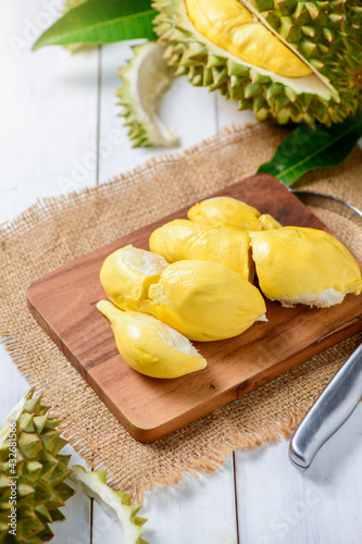 Chani Kai Durian or Durio zibthinus murray on wood plate, photo