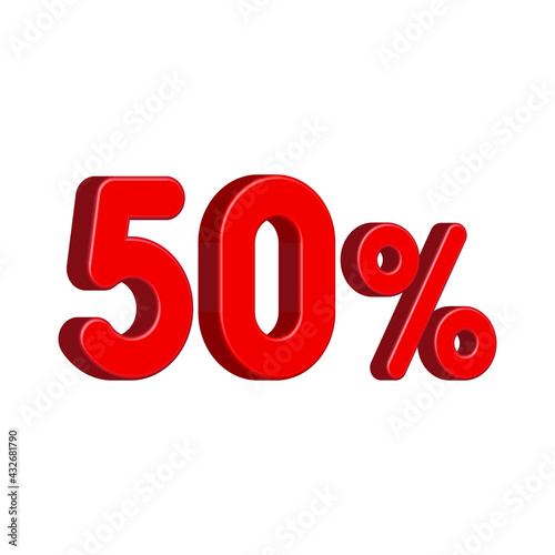 Red 3D Fifty Percent, 50%, Isolated on White Background. Vector Illustration