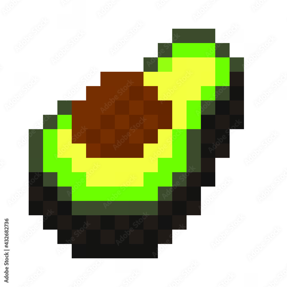 Cute pixel avocado - vector, isolated