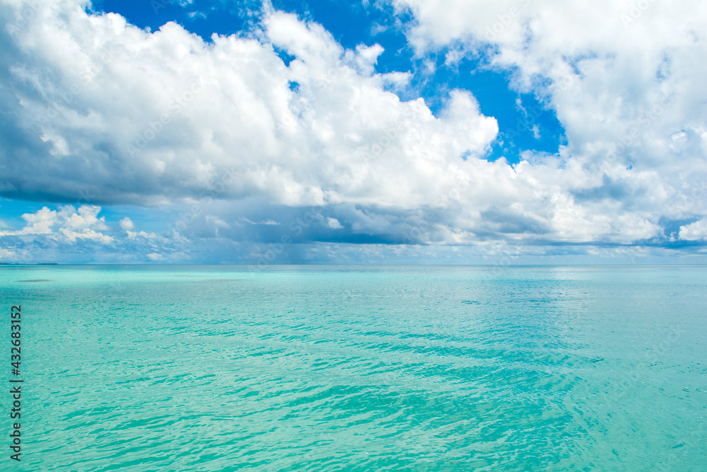 Beautiful landscape of clear turquoise Indian ocean, Maldives islands