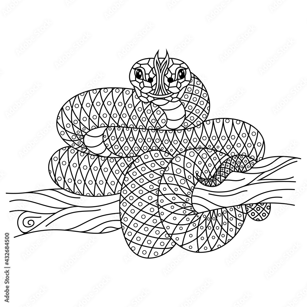 Hand drawn of snake in zentangle style