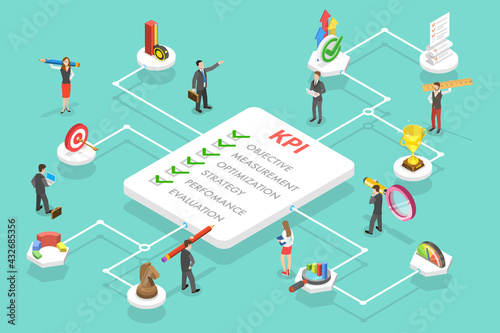 3D Isometric Flat Vector Conceptual Illustration of KPI - Key Performance Indicator, Performance Measurement Type.