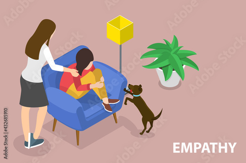 3D Isometric Flat Vector Conceptual Illustration of Empathy, Ability to Emotionally Understand What Other People Feel, Support Friend With a Mental Health Problems