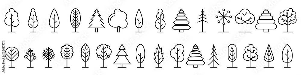 Big set of minimal trees linear icons. Vector illustration Big set of minimal trees linear icons. Vector illustration