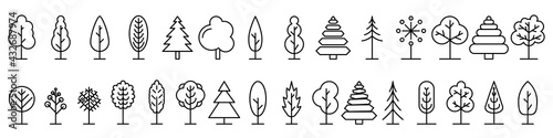 Big set of minimal trees linear icons. Vector illustration