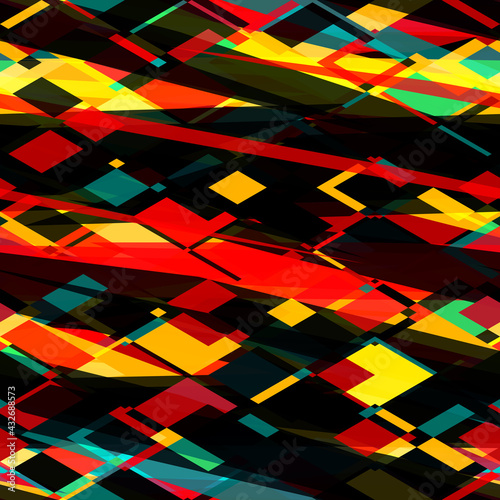 Red, yellow, black seamless texture with stripes and rhombus. Abstract vector background for web page, banners backdrop, fabric, home decor, wrapping