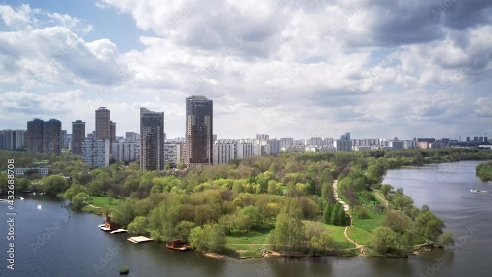 Amazing high angle top drone view on Strogino and Shchukino district which are situated in beautiful green river park.
Amazing high angle top drone view on Strogino and Shchukino district which are situated in beautiful green river park.