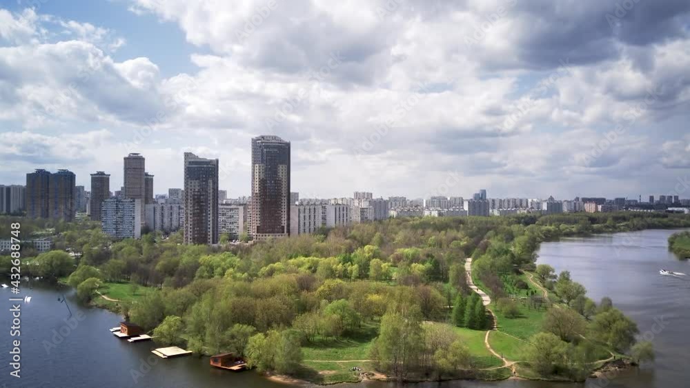 Amazing high angle top drone view on Strogino and Shchukino district which are situated in beautiful green river park.
Amazing high angle top drone view on Strogino and Shchukino district which are situated in beautiful green river park.