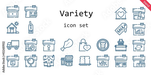 variety icon set. line icon style. variety related icons such as supermarket, bread, side view, supermarkets, house,