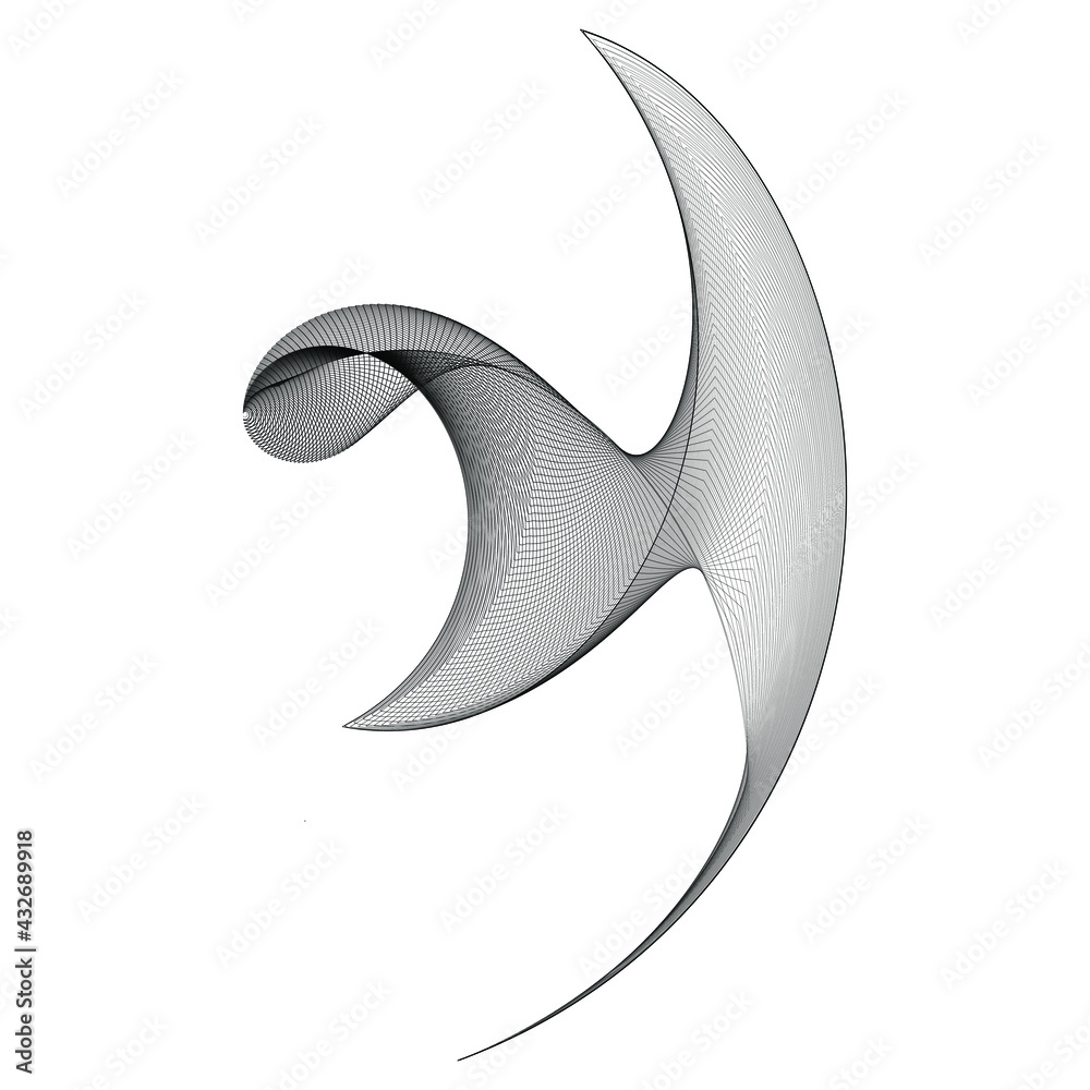 Obraz premium Black and white intersecting lines, twisted mesh element isolated on white. Whimsical drawings of various shapes. Graphics.