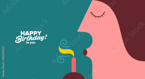Birthday. Simple, fun, vector illustrations. A man blows out the candles on a cake.