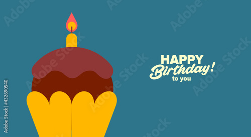 Birthday. Simple, fun, vector illustrations. Cake with a candle.