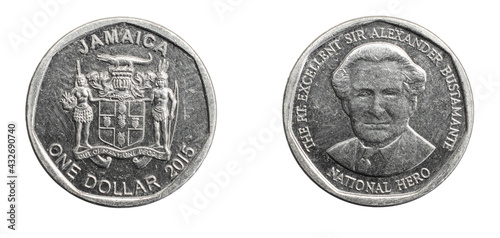 Jamaica one dollar coin on a white isolated background