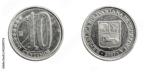 Venezuela ten centimos coin on a white isolated background photo