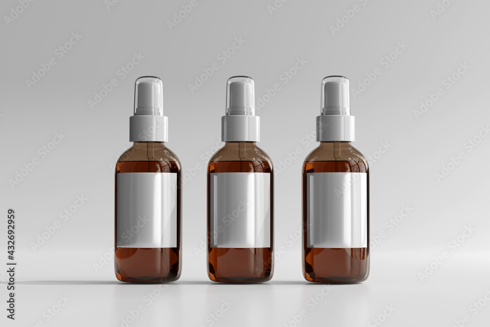 Isolated Amber Glass Cosmetic Spray Bottle 3D Rendering Isolated Amber Glass Cosmetic Spray Bottle 3D Rendering