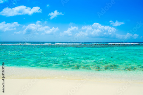 Beautiful landscape of clear turquoise Indian ocean  Maldives islands