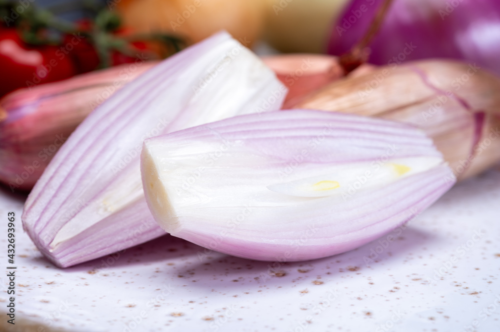 Onion collection, pink French shallot onlons Onion collection, pink French shallot onlons