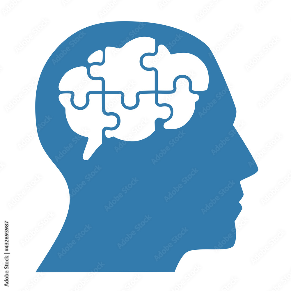 Silhouette of head man with puzzle pieces in the brain.icon brain concept, vector illustration. Silhouette of head man with puzzle pieces in the brain.icon brain concept, vector illustration.