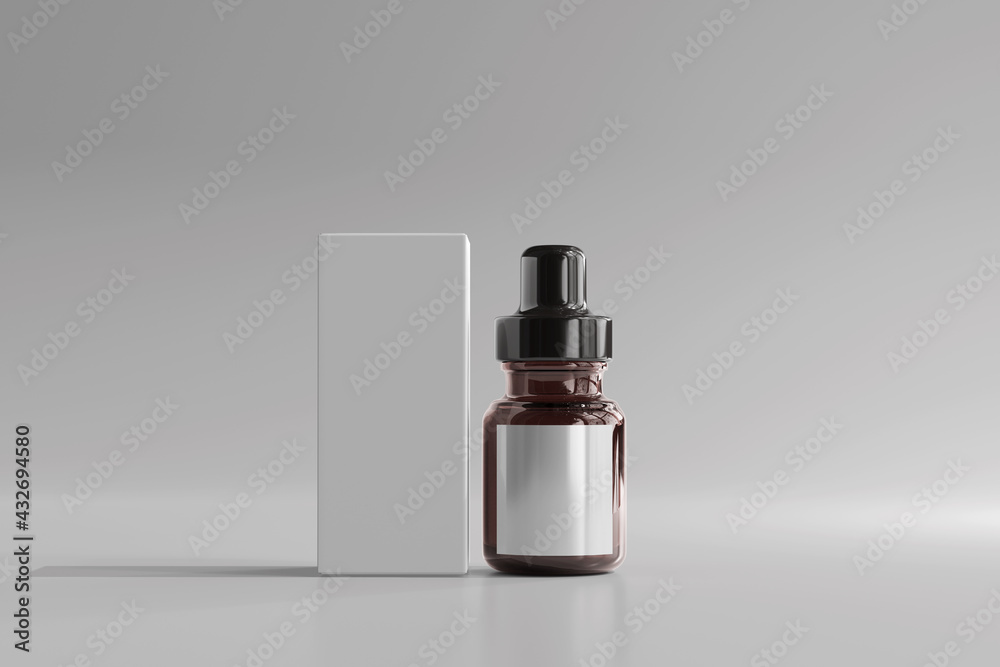 Isolated Amber Glass Dropper Bottle with Box 3D Rendering Isolated Amber Glass Dropper Bottle with Box 3D Rendering
