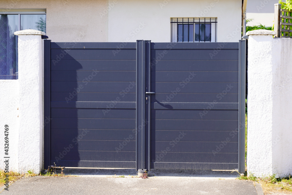 portal steel high grey metal gate fence on modern house door portal steel high grey metal gate fence on modern house door