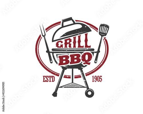 Vintage Retro Rustic BBQ Grill, Barbecue, Barbeque Label Stamp Logo design vector