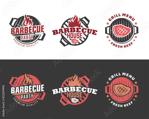 Set of Vintage Retro BBQ Grill  Barbecue  Barbeque Label Stamp Logo design vector