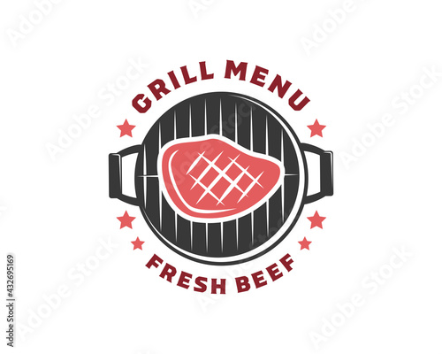 Vintage Retro Rustic BBQ Grill, Barbecue, Barbeque Label Stamp Logo design vector photo