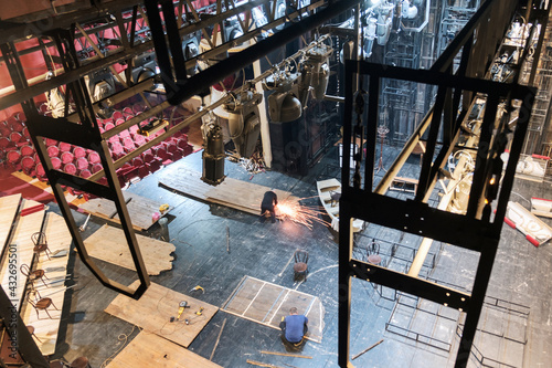 Obraz na plátně Technical equipment at the backstage of theater