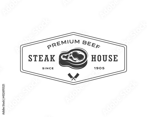 Vintage Retro BBQ Grill, Barbecue, Barbeque Label Stamp Logo design vector photo