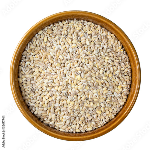 raw pearl barley groats in round bowl cutout