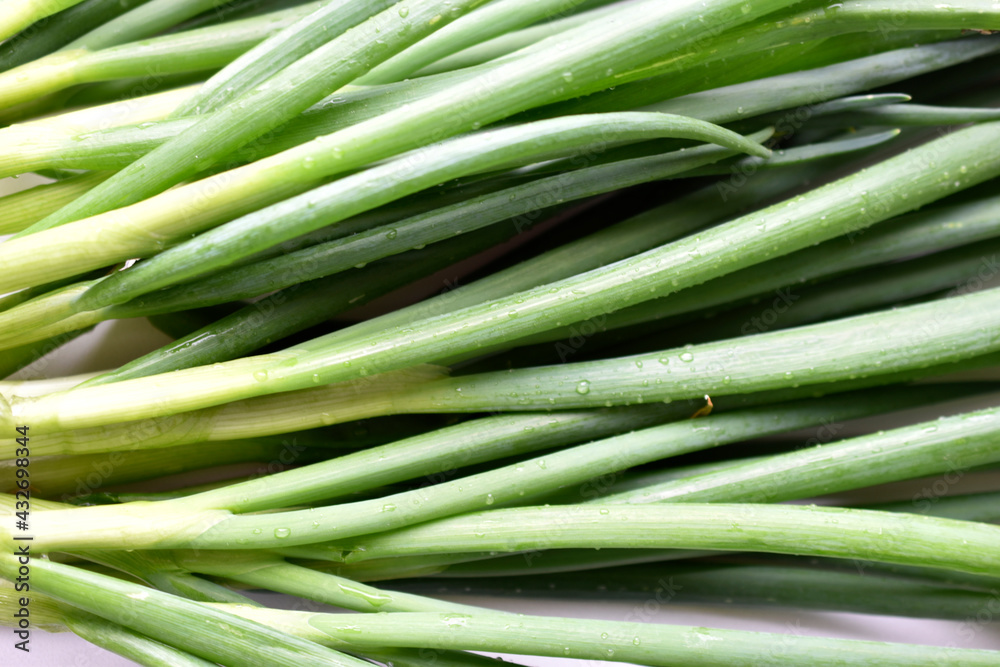 Green onion on green close-up on white background Green onion on green close-up on white background