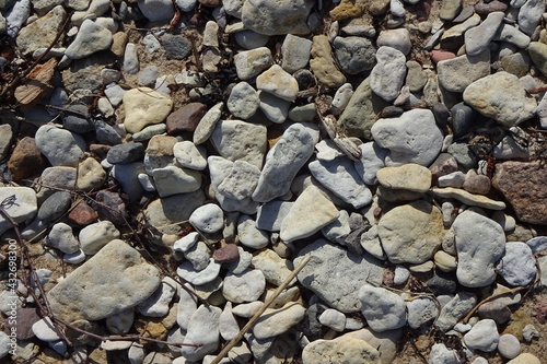 Background of gray and brown multicolor stones on the beach during the daytime