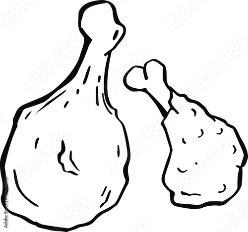 Hand drawn chicken legs. Black color sketch vector illustration. Isolated food. Vector illustration
